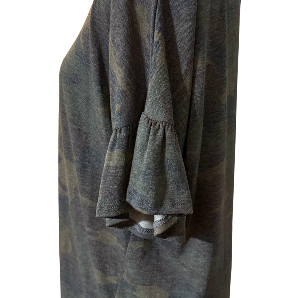 7th Ray Olive Camo Criss-Cross‎ Top Ruffle Sleeve - Picture 4 of 5